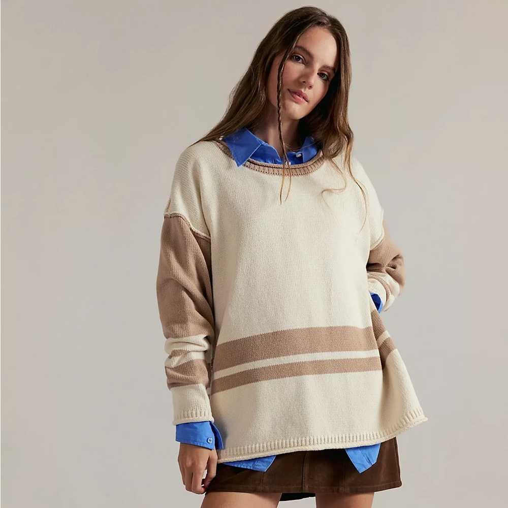 NWT Free People Ella Colorblock Roll-Neck Knit Sweater
